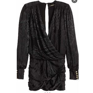 New Balmain H&M Black Jacquard Silk Dress. Size 8.